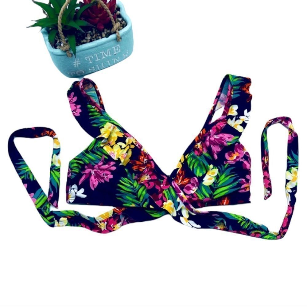 Cleanwater Floral Ruffle Tie Around Bikini Top